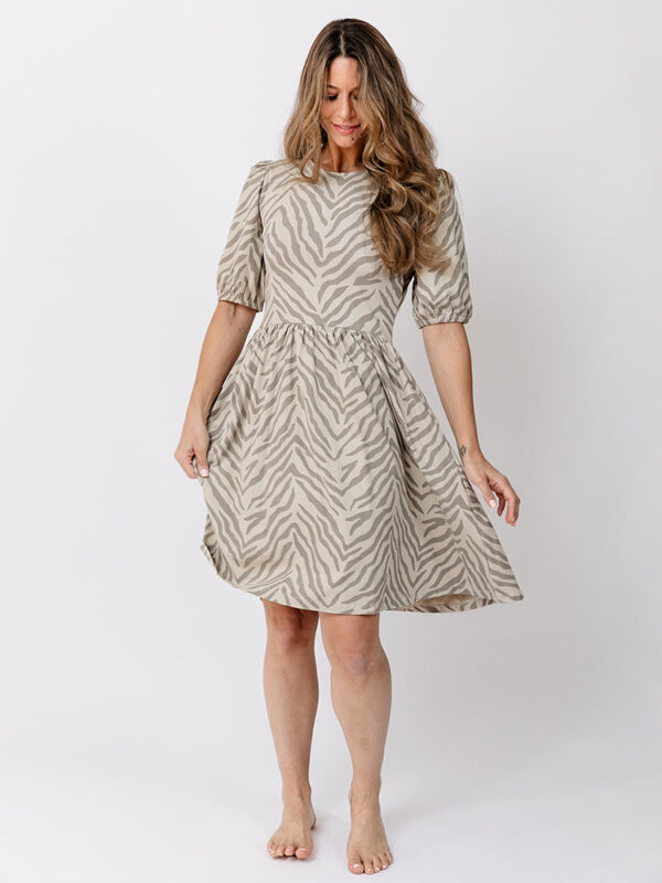 Inez Bubble Sleeve Dress - Savanna Stripe - Image 3
