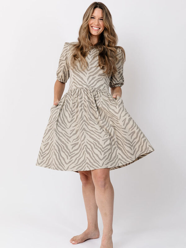 Inez Bubble Sleeve Dress - Savanna Stripe - Image 5