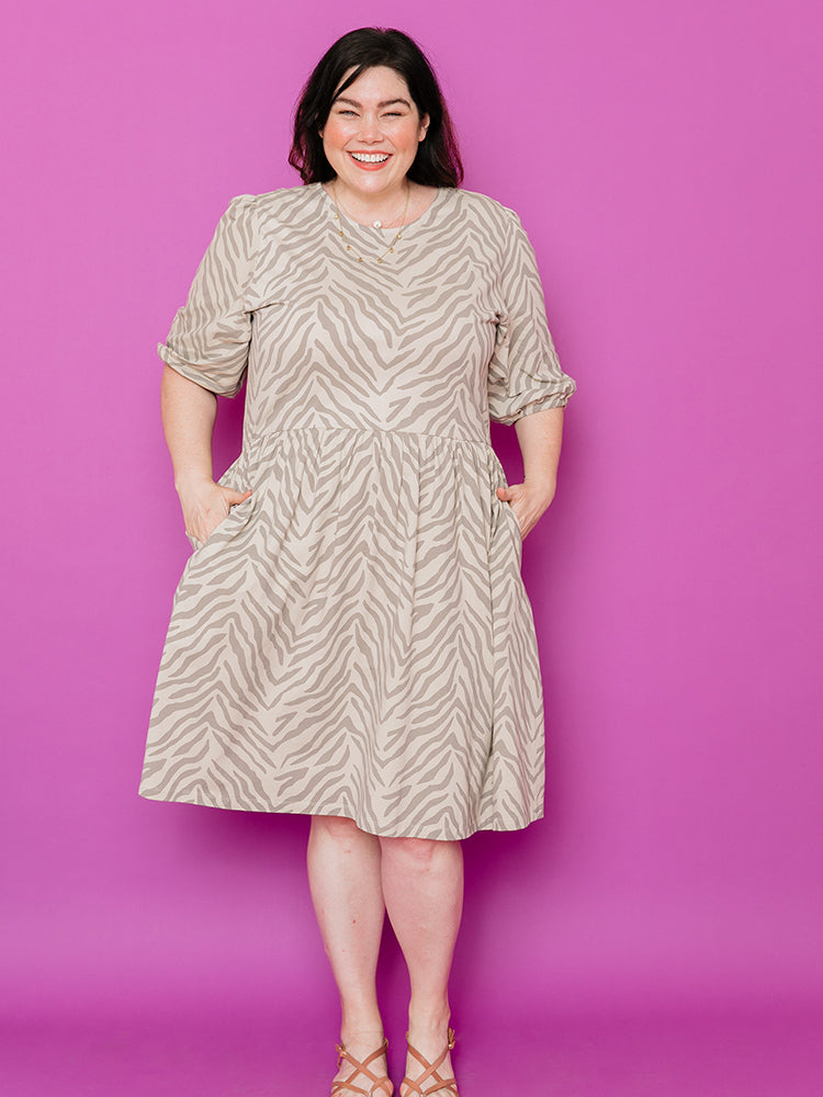 Inez Bubble Sleeve Plus Size Dress - Savanna Stripe - Image 1