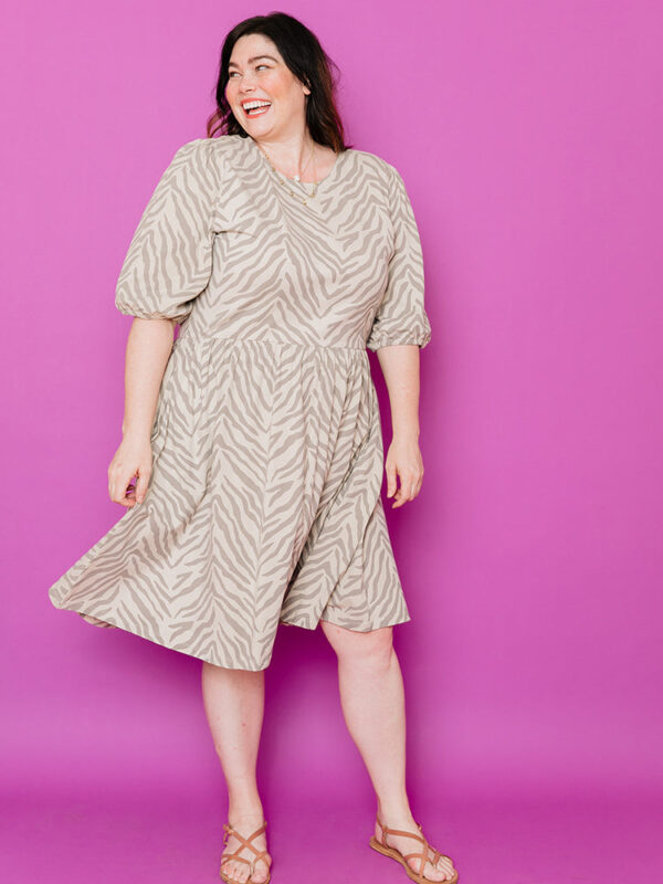 Inez Bubble Sleeve Plus Size Dress - Savanna Stripe - Image 2