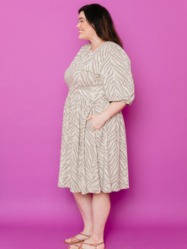 Inez Bubble Sleeve Plus Size Dress - Savanna Stripe - Image 3