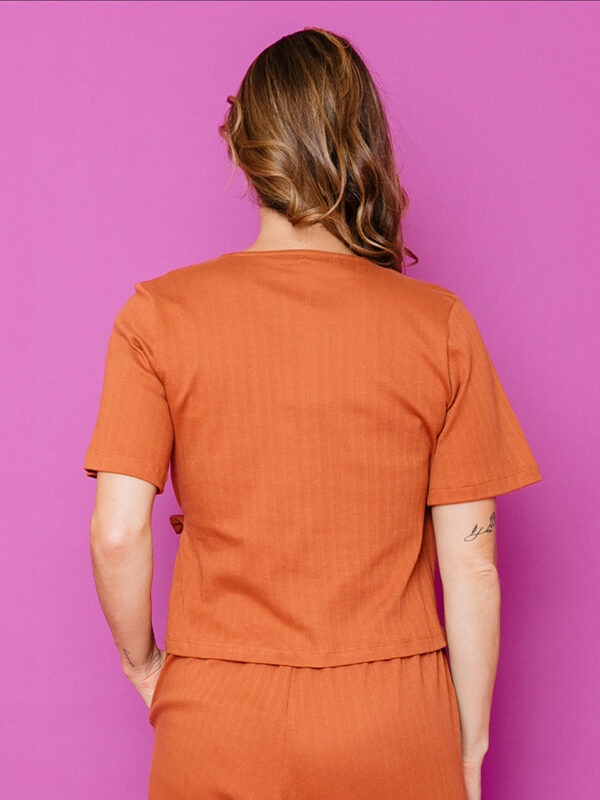 Marley Boxy Wrap Top - Sandstone Rib Knit - Image 6