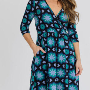 Callie 3/4 Sleeve Wrap Dress - Mod Teal - Image 2