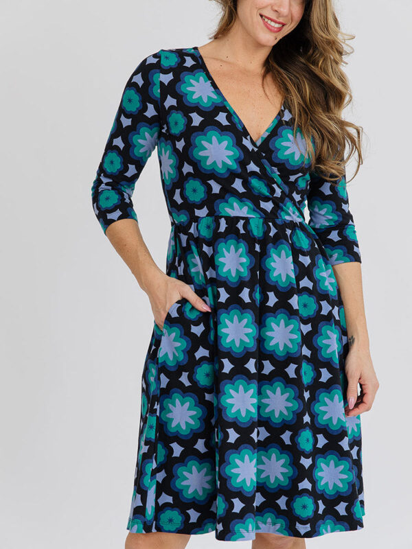 Callie 3/4 Sleeve Wrap Dress - Mod Teal - Image 2