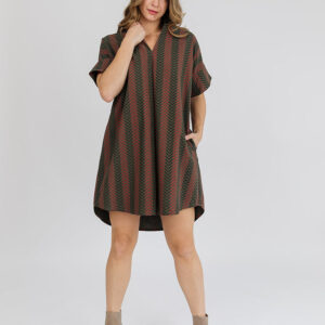 Chennai Mini Dress - Chevron Fern Red - Image 1