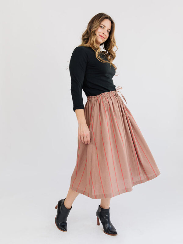 Mya Drawstring Midi Skirt - Cocoa Stripe - Image 2