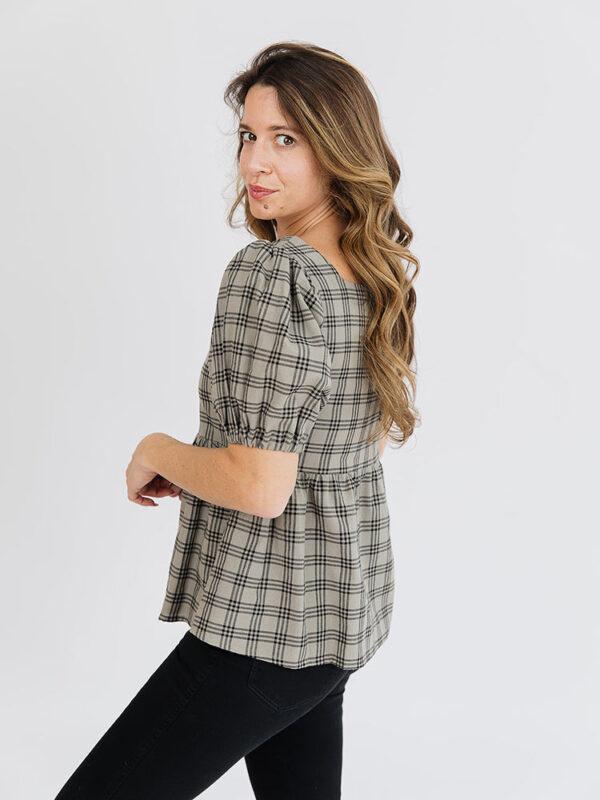 Nico Babydoll Top - Cement Plaid - Image 3