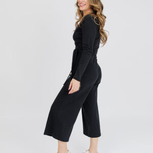 Rita Long Sleeve Jumpsuit - Black Rib Knit - Image 3