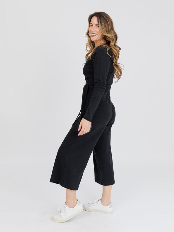 Rita Long Sleeve Jumpsuit - Black Rib Knit - Image 3