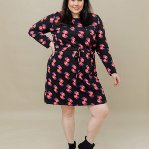 Abby Long Sleeve Plus Size Dress - Memphis Shapes Black - Image 4