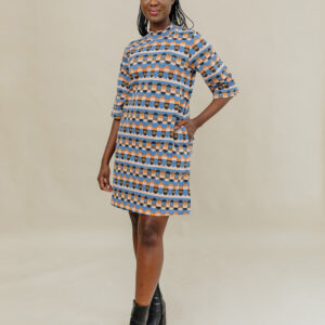 Eve Dress - Circle Stripe Blue - Image 1