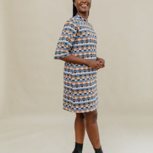 Eve Dress - Circle Stripe Blue - Image 4