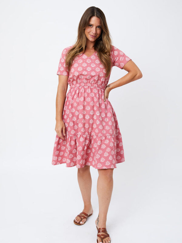 Lydia Dress - Floral Stamp Rose