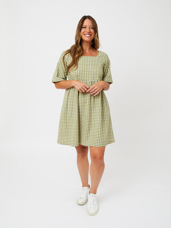 Nico Short Sleeve Mini Dress - Sage Gingham - Image 4