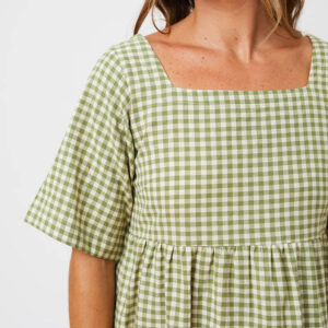 Nico Short Sleeve Mini Dress - Sage Gingham - Image 5