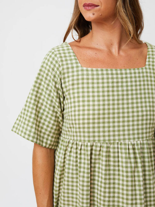 Nico Short Sleeve Mini Dress - Sage Gingham - Image 5