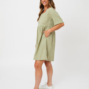 Nico Short Sleeve Mini Dress - Sage Gingham - Image 7