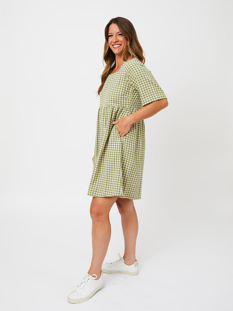 Nico Short Sleeve Mini Dress - Sage Gingham - Image 7