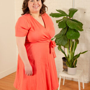 Katie Plus Size Wrap Dress - Melon Rib Knit - Image 4