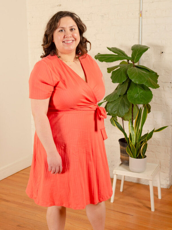 Katie Plus Size Wrap Dress - Melon Rib Knit - Image 4