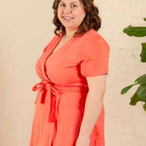 Katie Plus Size Wrap Dress - Melon Rib Knit - Image 3