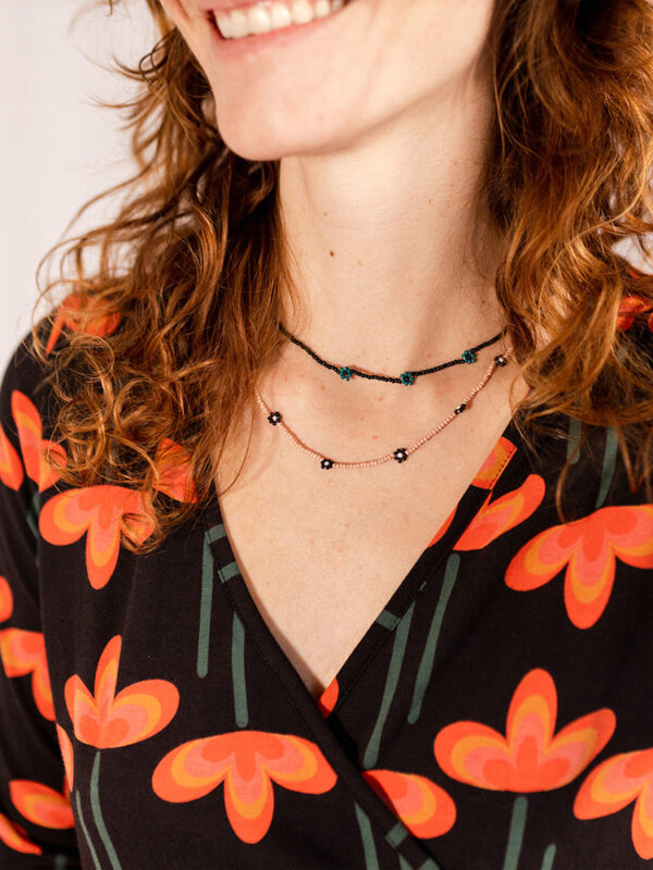 Callie 3/4 Sleeve Wrap Dress - Mod Daisy Poppy - Image 2