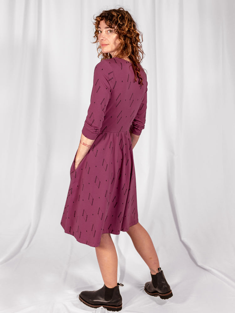 Callie 3/4 Sleeve Wrap Dress - Diamond Vine Dark Purple - Image 4