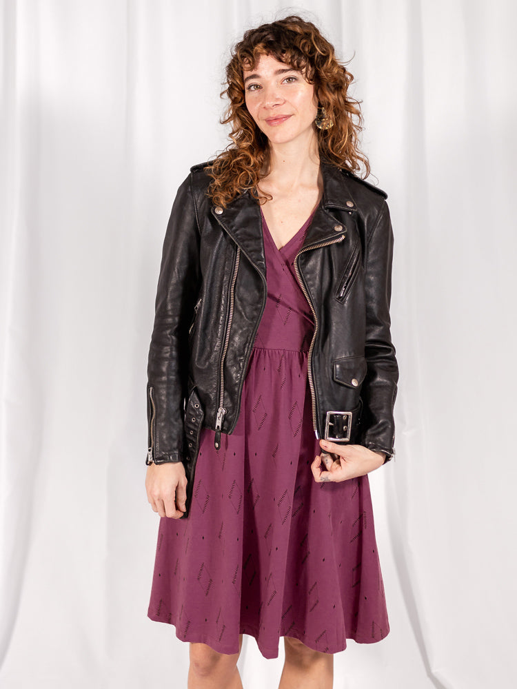 Callie 3/4 Sleeve Wrap Dress - Diamond Vine Dark Purple - Image 1