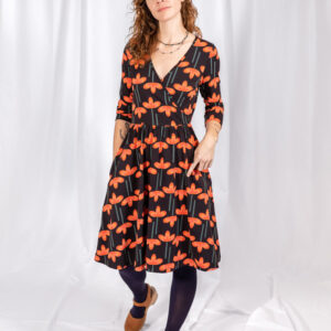 Callie 3/4 Sleeve Wrap Dress - Mod Daisy Poppy - Image 1
