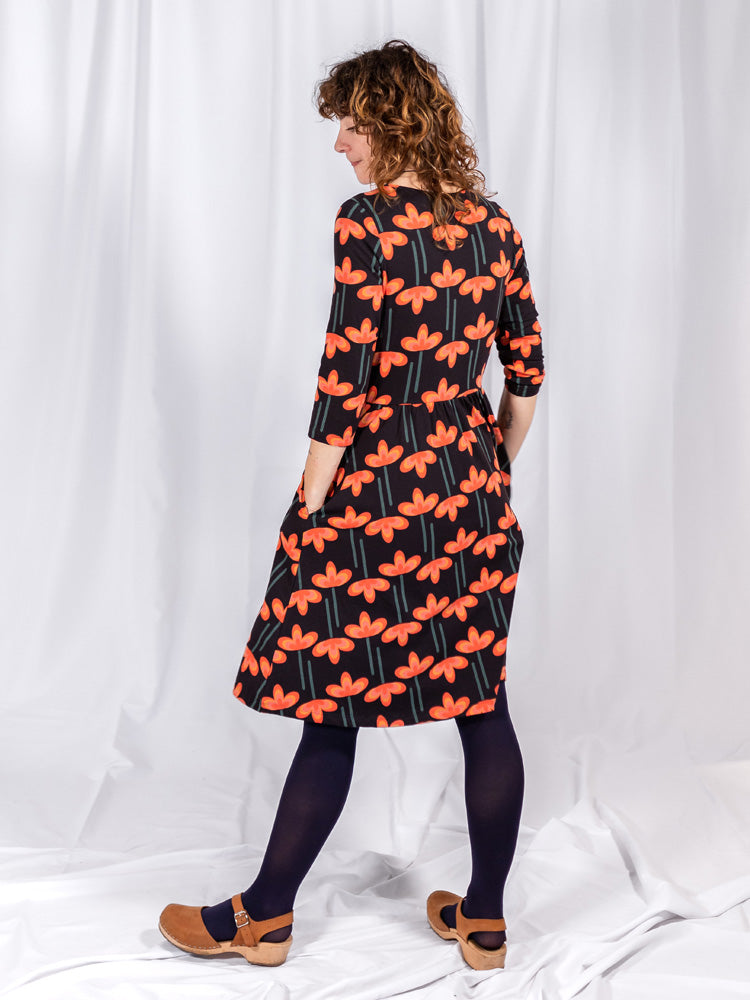 Callie 3/4 Sleeve Wrap Dress - Mod Daisy Poppy - Image 3