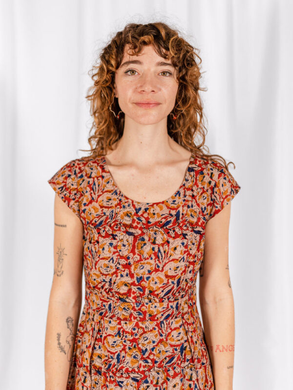 Vintage Pleat Dress - Ruby Floral - Image 3