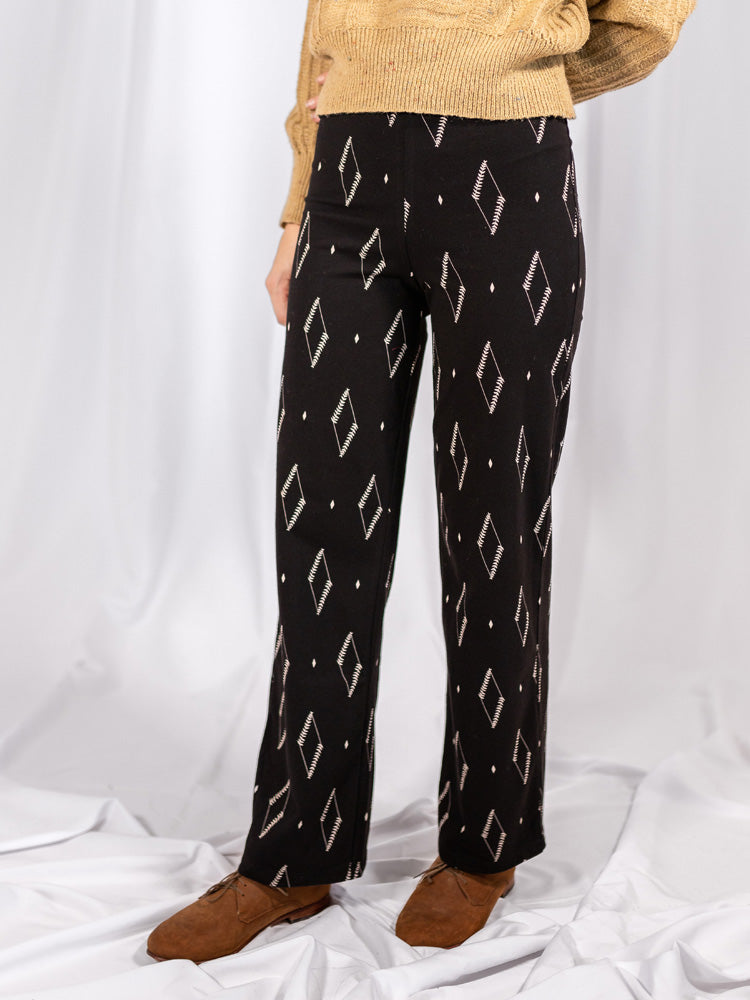 Fold Over Bootcut Pant - Diamond Vine Black - Image 1