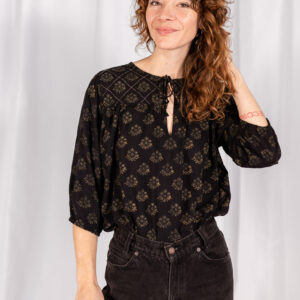 Devi Blouse - Floral Stamp Black - Image 1