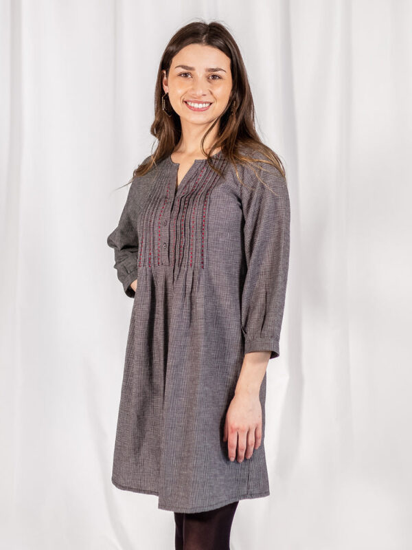 Vienna Pleated Dress - Woven Check Black - Image 6