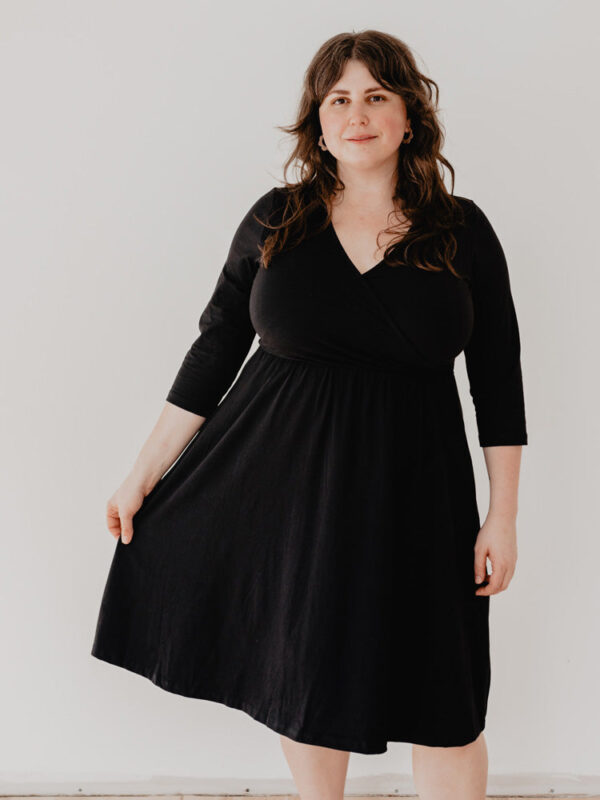 Callie 3/4 Sleeve Wrap Dress - Black - Image 8