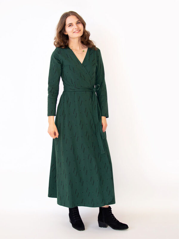 Katie Maxi Wrap Dress - Diamond Vine Dark Sage - Image 3