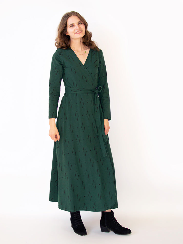 Katie Maxi Wrap Dress - Diamond Vine Dark Sage - Image 3