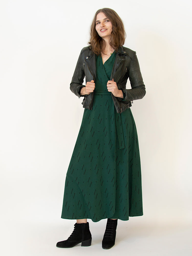 Katie Maxi Wrap Dress - Diamond Vine Dark Sage - Image 5