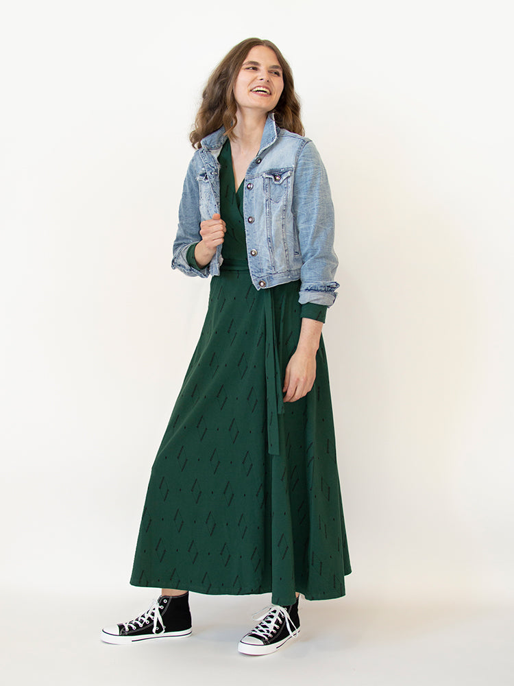 Katie Maxi Wrap Dress - Diamond Vine Dark Sage - Image 6