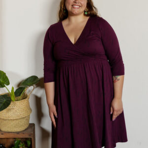 Callie 3/4 Sleeve Plus Size Wrap Dress - Diamond Vine Dark Purple - Image 1
