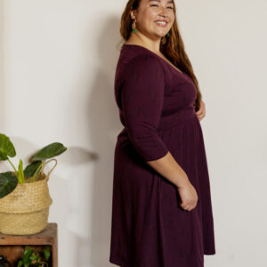 Callie 3/4 Sleeve Plus Size Wrap Dress - Diamond Vine Dark Purple - Image 2