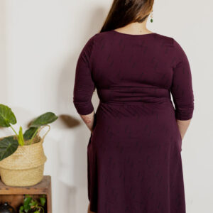 Callie 3/4 Sleeve Plus Size Wrap Dress - Diamond Vine Dark Purple - Image 3