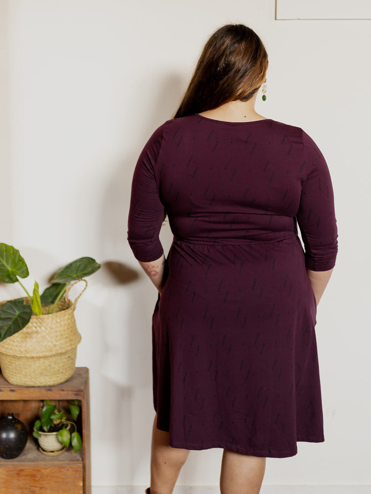 Callie 3/4 Sleeve Plus Size Wrap Dress - Diamond Vine Dark Purple - Image 3