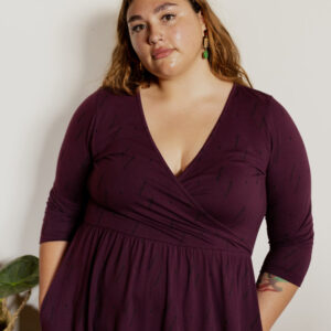 Callie 3/4 Sleeve Plus Size Wrap Dress - Diamond Vine Dark Purple - Image 4