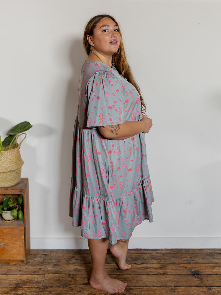 Adelaide Tiered Plus Size Mini Dress - Botanical Slate - Image 3