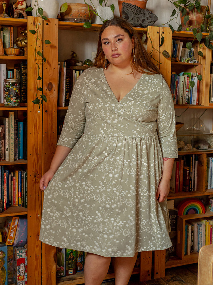 Callie 3/4 Sleeve Plus Size Wrap Dress - Field Taupe - Image 1