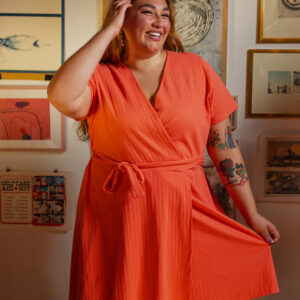 Katie Plus Size Wrap Dress - Melon Rib Knit - Image 1