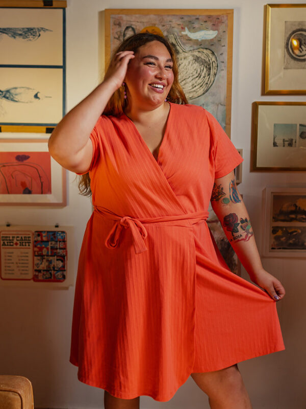 Katie Plus Size Wrap Dress - Melon Rib Knit