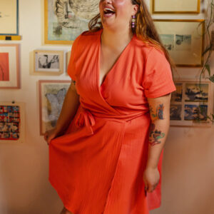 Katie Plus Size Wrap Dress - Melon Rib Knit - Image 2