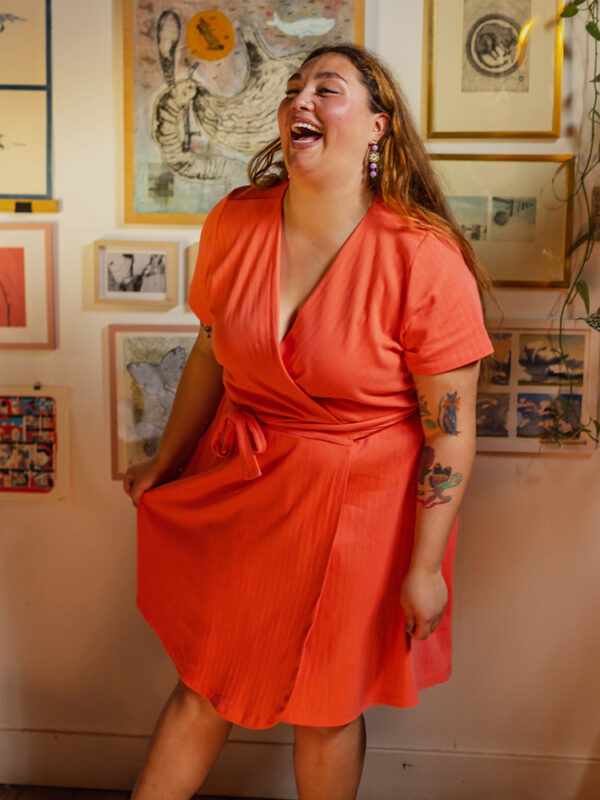 Katie Plus Size Wrap Dress - Melon Rib Knit - Image 2